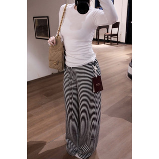 𝙥𝙝𝙞𝙚𝙣 / (Sẵn) W7171 Quần Nỉ Kẻ Ngang Basic Ống Suông Rộng