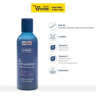 [DATE 30/6/2026] Gel Micellar Rửa Mặt Giảm Oxy Hóa Chứa Hạt Massage Ziaja Acai Berry 200ml Làm Sạch Nhẹ Nhàng EUPC STORE