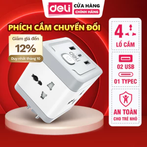 Ổ Chia Điện Deli 4 Chấu, Ổ Cắm Mở Rộng Tích Hợp Cổng USB &TypeC Tiện Lợi, Chống Giật An Toàn Cho Trẻ