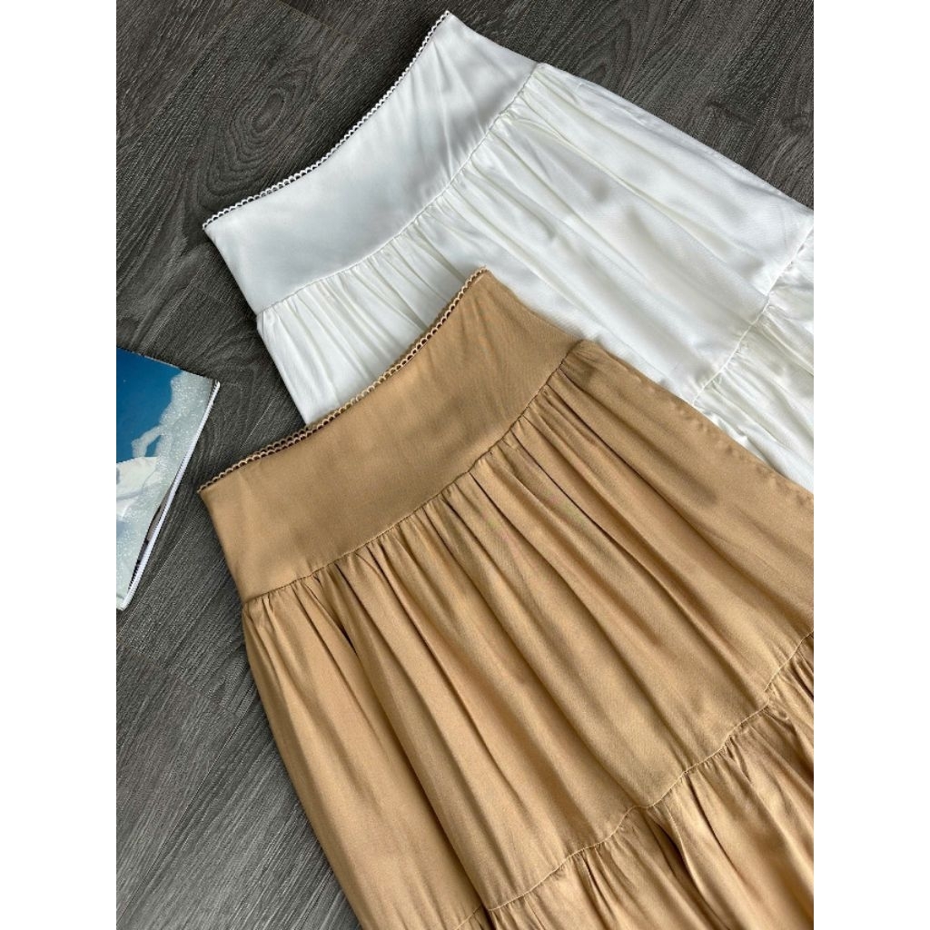 (BomoHouse) Chân váy lụa maxi tầng 2 lớp W@reHouse* bigsize.
