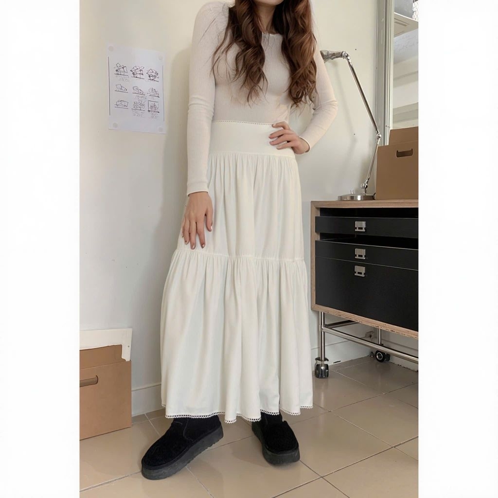 (BomoHouse) Chân váy lụa maxi tầng 2 lớp W@reHouse* bigsize.