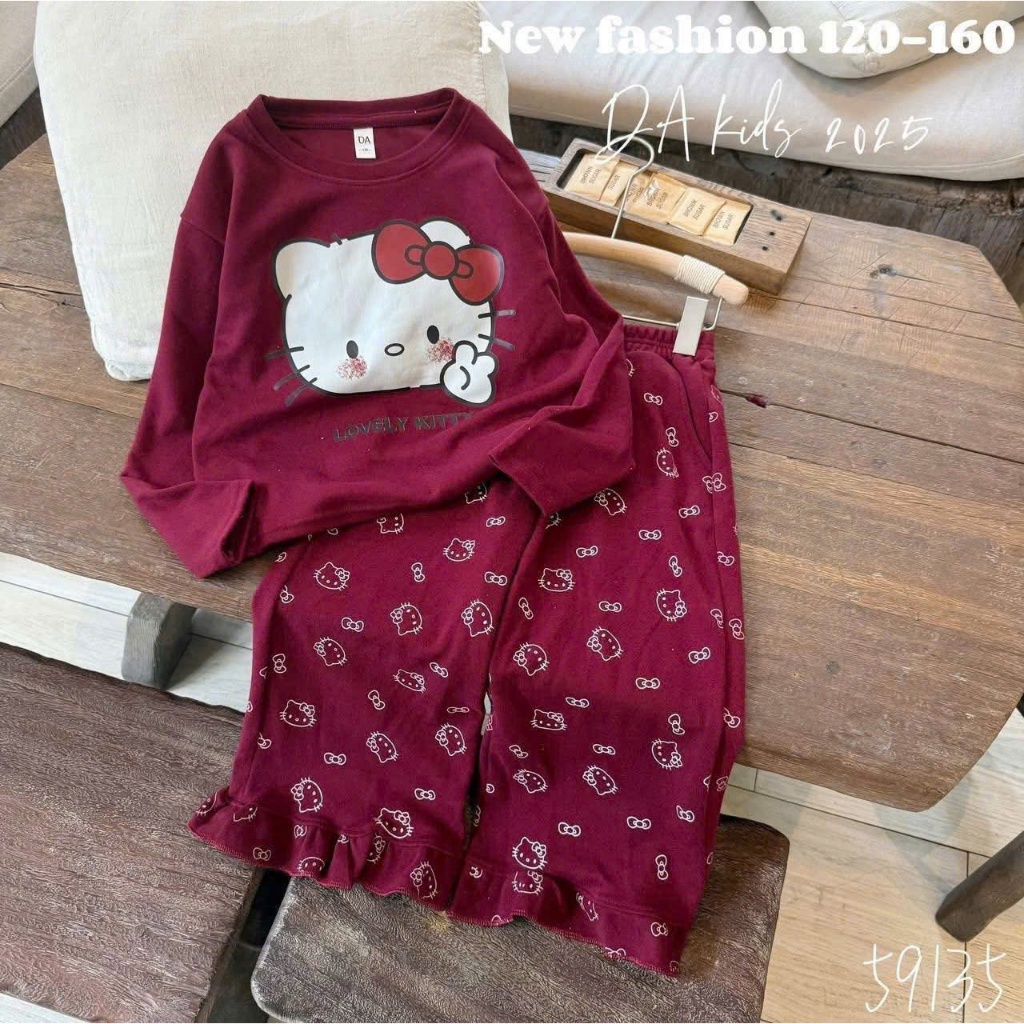SÉT BỘ TĂM LOVELY KITTY DÀI QUẦN BÈO { BEST } Cho Bé Gái Từ 9-32kg . Chất Liệu Mềm Mịn, Thoáng Mát