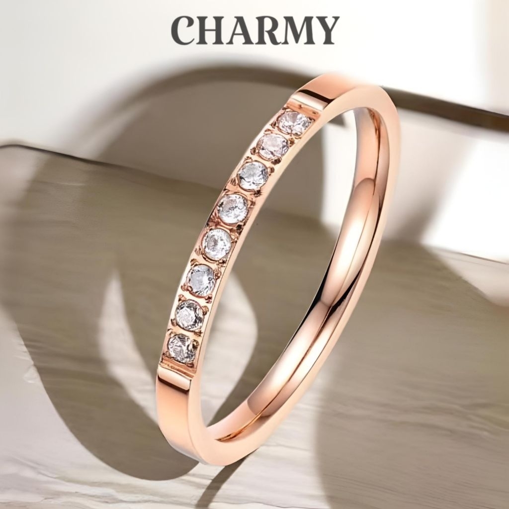 Nhẫn nữ đính đá NTDD30 - đá dải, Thép titan không gỉ - Nhẫn nữ đính đá thời trang - Charmy
