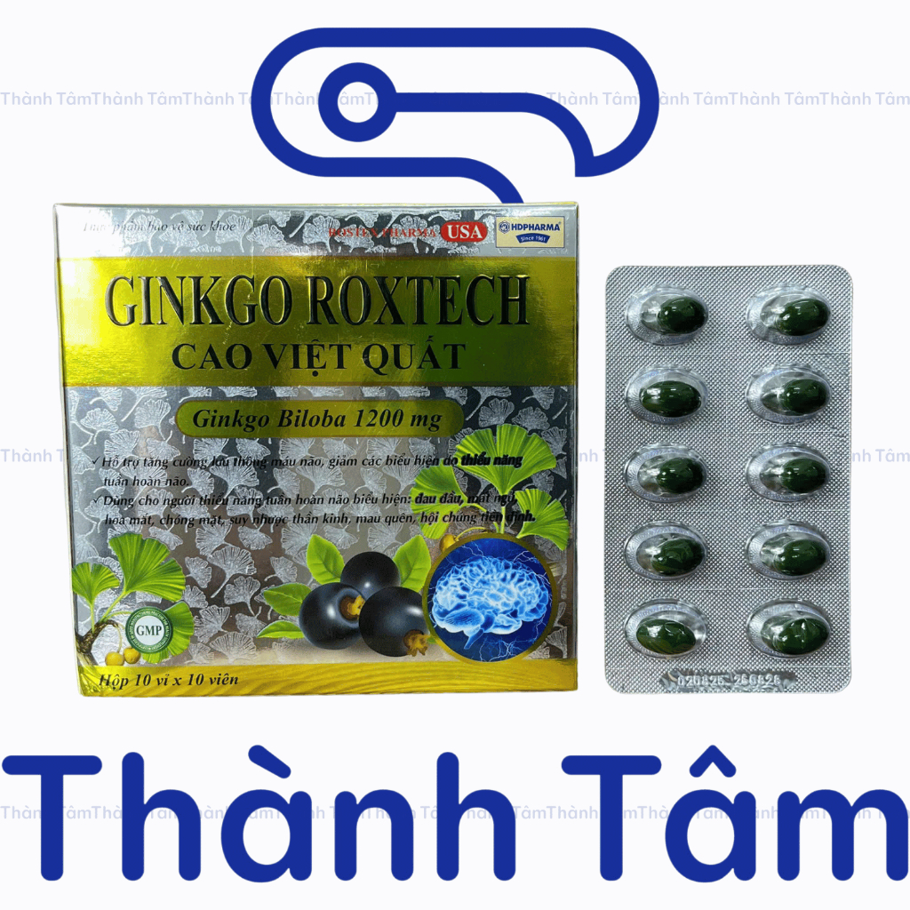 (Vàng) Viên uống GINKGO ROXTECH CAO VIỆT QUẤT 1200mg giúp tăng cường trí nhớ - Hộp 100 Viên