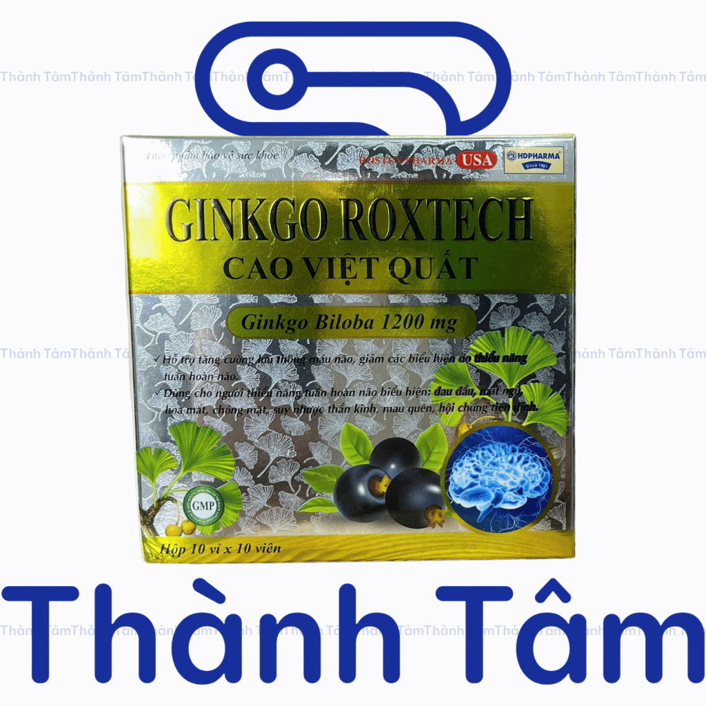 (Vàng) Viên uống GINKGO ROXTECH CAO VIỆT QUẤT 1200mg giúp tăng cường trí nhớ - Hộp 100 Viên
