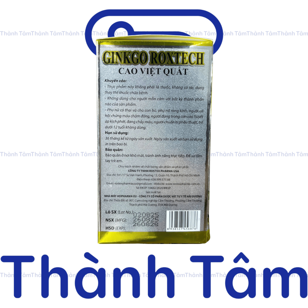 (Vàng) Viên uống GINKGO ROXTECH CAO VIỆT QUẤT 1200mg giúp tăng cường trí nhớ - Hộp 100 Viên