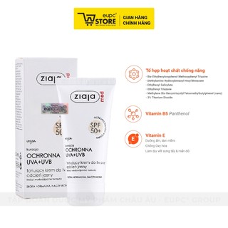 Kem Nền Chống Nắng Ziaja Med 50ml SPF50+ Phổ Hấp Thụ Bức Xạ Rộng, Chịu Nước Dành Cho Da Nhạy Cảm EUPC STORE