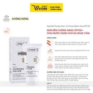 Kem Nền Chống Nắng Ziaja Med 50ml SPF50+ Phổ Hấp Thụ Bức Xạ Rộng, Chịu Nước Dành Cho Da Nhạy Cảm EUPC STORE