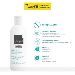 Dầu tắm mềm mịn da Ziaja Med 270ml Làm Sạch Dịu Nhẹ, An Toàn Với Trẻ Nhỏ EUPC STORE