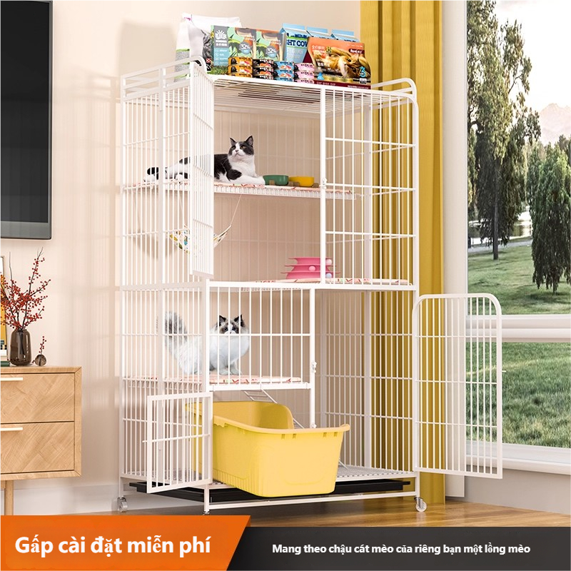 Lồng thú cưng 2/3/4 tầng có bánh xe, kèm khay, rộng rãi và chắc chắn