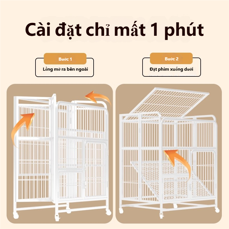 Lồng thú cưng 2/3/4 tầng có bánh xe, kèm khay, rộng rãi và chắc chắn