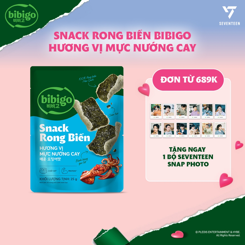 [Đơn 689k tặng 1 bộ Seventeen] Snack Rong Biển Hàn Quốc BiBiGo Vị Mực ...