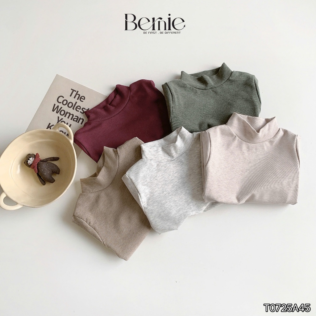 Áo thun cotton cổ lọ cổ 3p cho bé, áo cao cổ basic trơn màu bé trai T0725A45