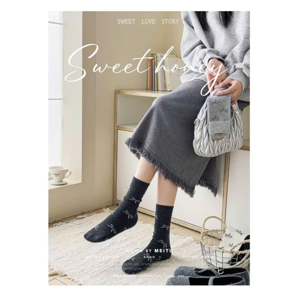 Tất DANDAL nữ thêu nơ ulzzang Hàn – phong cách sweet girl, phối giày búp bê hoặc giày thể thao dễ phối outfit nhẹ nhàng