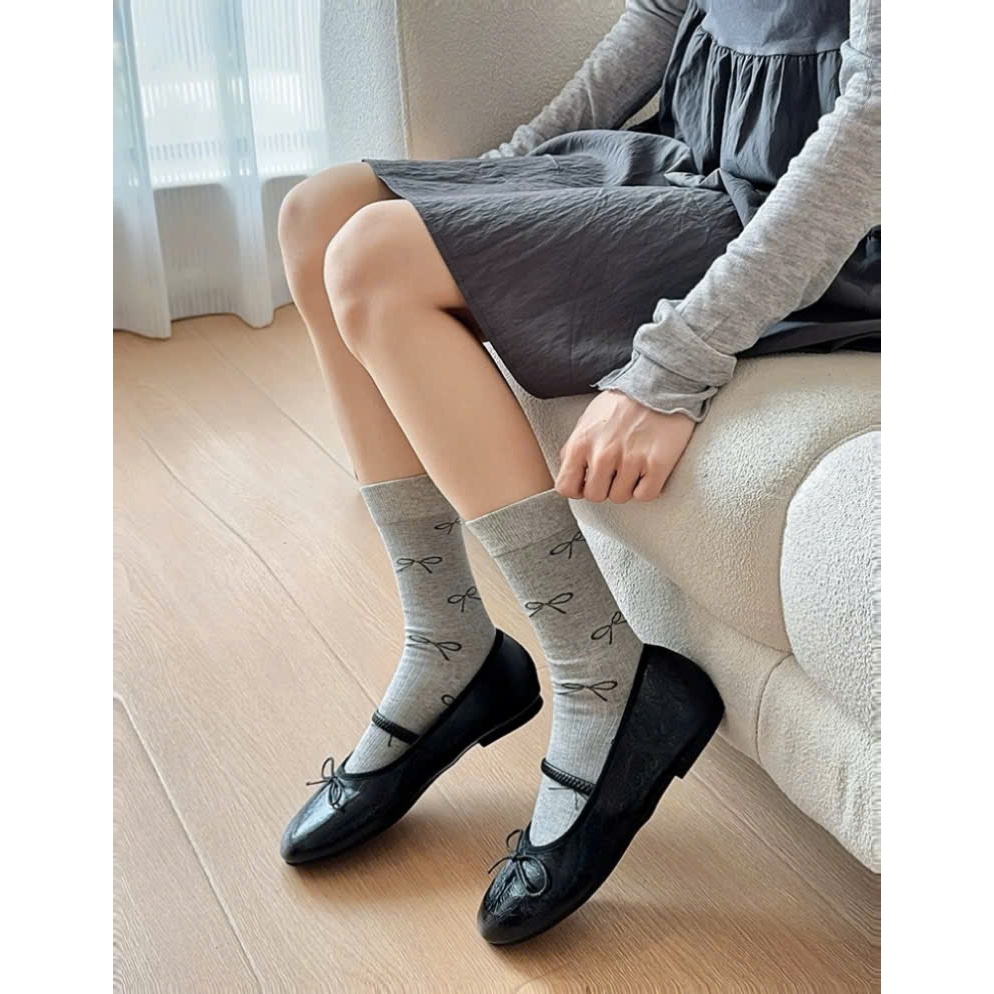 Tất DANDAL nữ thêu nơ ulzzang Hàn – phong cách sweet girl, phối giày búp bê hoặc giày thể thao dễ phối outfit nhẹ nhàng