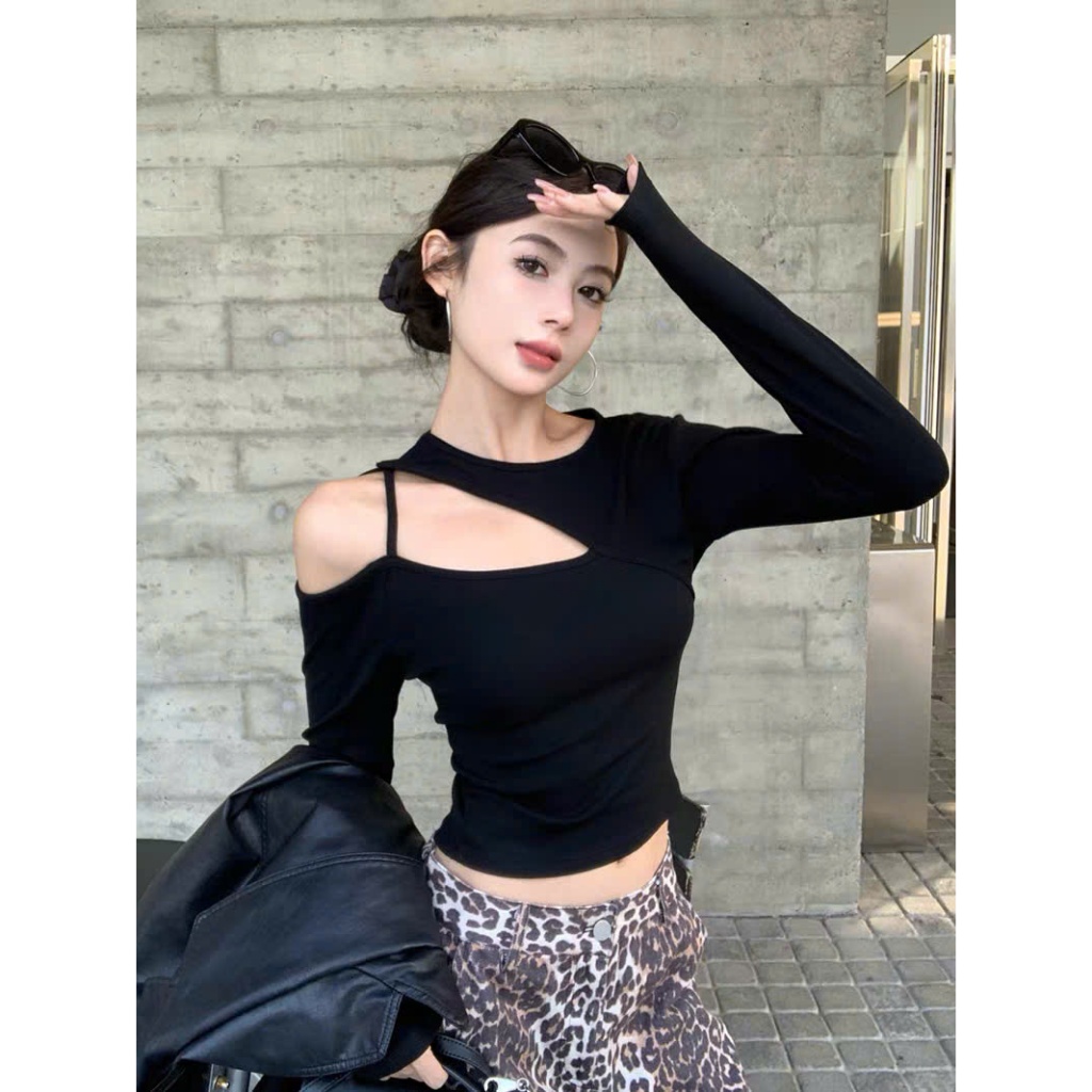 [COTTON LOẠI 1] Áo Dài Tay Hở Vai Cổ Tròn RANSHI Ôm Body Sexy Quyến Rũ Chất Cotton Mềm Mịn - RA345