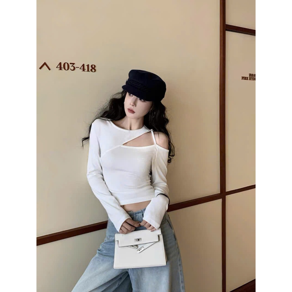 [COTTON LOẠI 1] Áo Dài Tay Hở Vai Cổ Tròn RANSHI Ôm Body Sexy Quyến Rũ Chất Cotton Mềm Mịn - RA345
