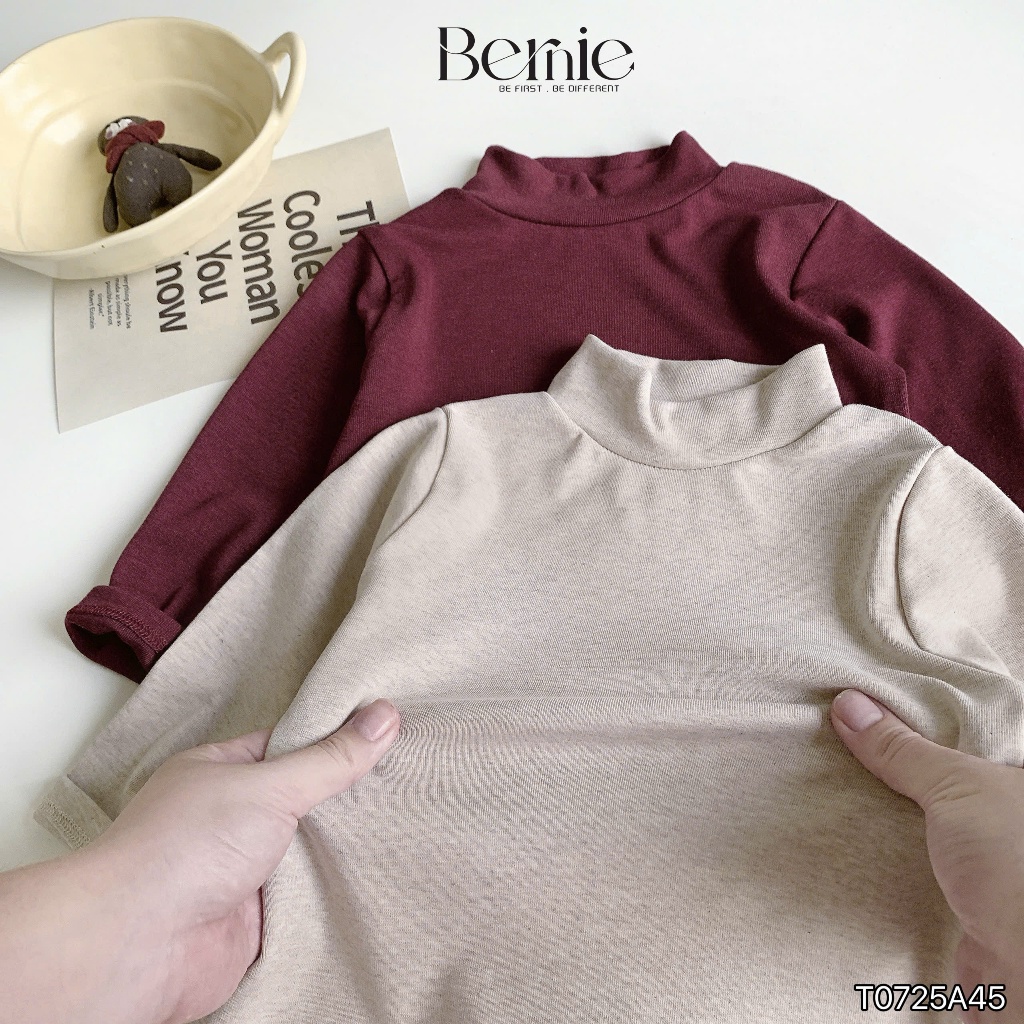 Áo thun cotton cổ lọ cổ 3p cho bé, áo cao cổ basic trơn màu bé trai T0725A45