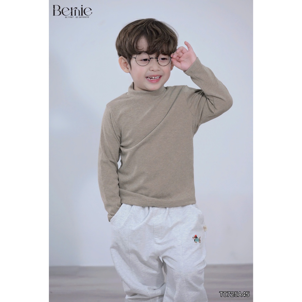 Áo thun cotton cổ lọ cổ 3p cho bé, áo cao cổ basic trơn màu bé trai T0725A45
