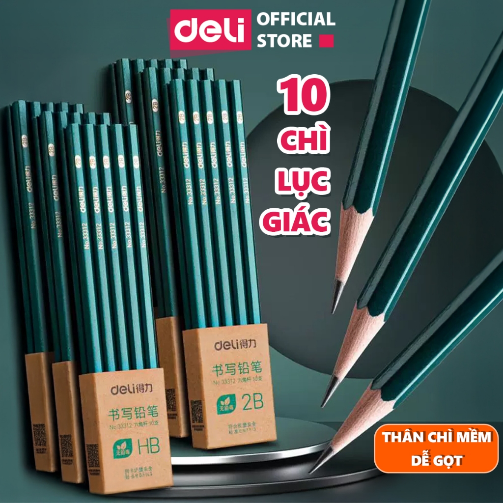 [2K 1 CHÌ-SALE 70%] Set 10/12 Bút Chì Lục Giác 2B HB Deli Dễ Gọt Bút Chì Thi Trắc Nghiệm Ruột Đậm Bút Chì Tập Viết, Vẽ