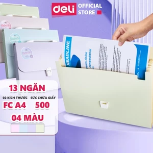 Cặp Đựng Tài Liệu Deli 13 Ngăn – Túi File A4, Nhiều Ngăn, Đựng Giấy Tờ & Học Thêm, Có Khóa