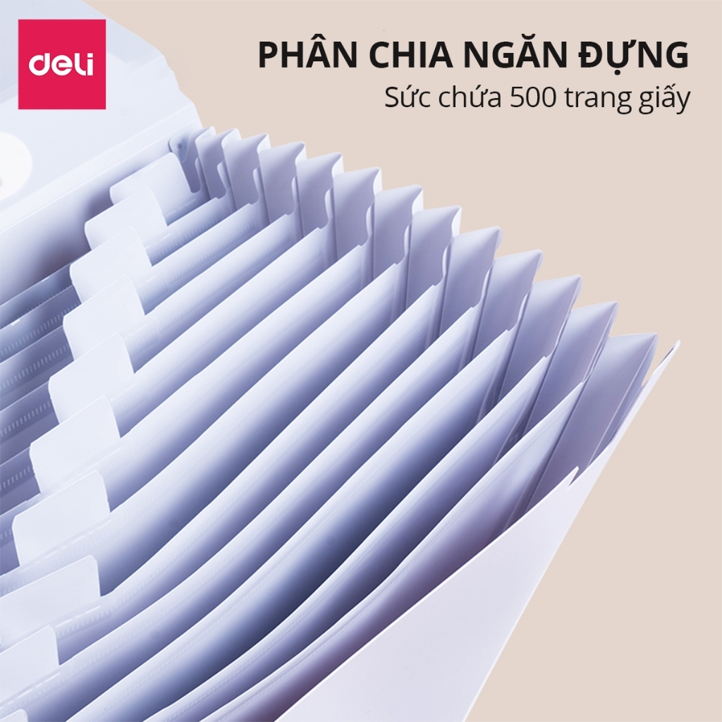 Cặp Đựng Tài Liệu Deli 13 Ngăn – Túi File A4, Nhiều Ngăn, Đựng Giấy Tờ & Học Thêm, Có Khóa