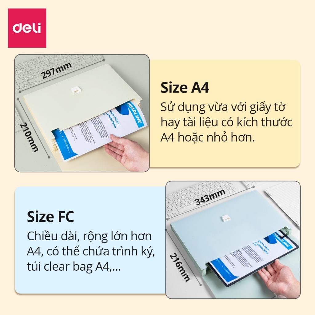 Cặp Đựng Tài Liệu Deli 13 Ngăn – Túi File A4, Nhiều Ngăn, Đựng Giấy Tờ & Học Thêm, Có Khóa