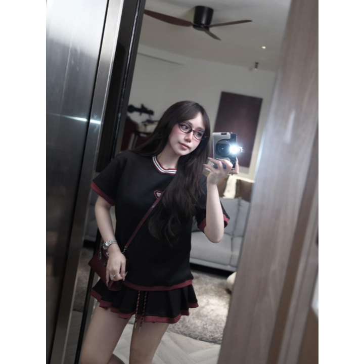 Set đồ nữ DONNA HCOM25323 áo thun form rộng mix chân váy xoè xếp ly, đồ bộ nữ xinh xắn năng động