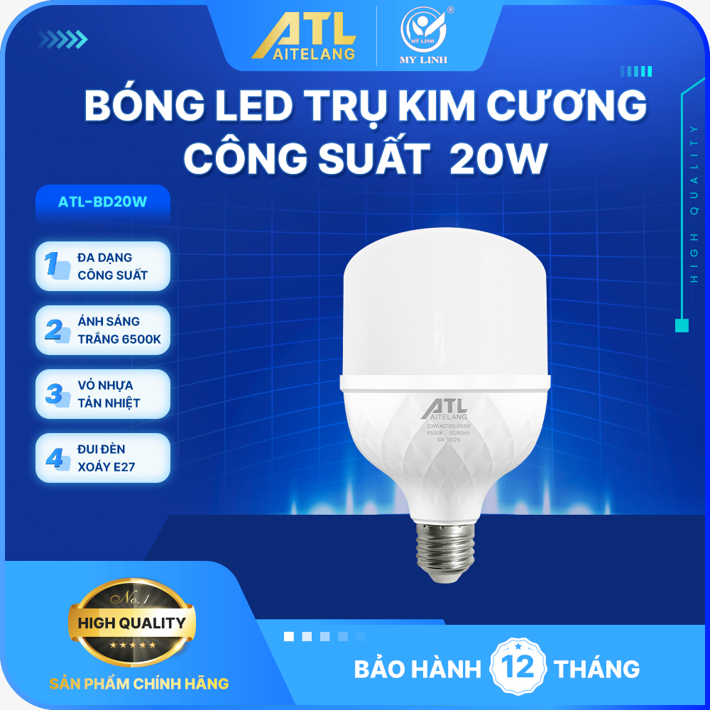 Bóng đèn Led trụ DW-SW0067A, hiệu ATL - 20W, loại bóng đơn dùng trong nhà, hoạt động bằng điện 220V