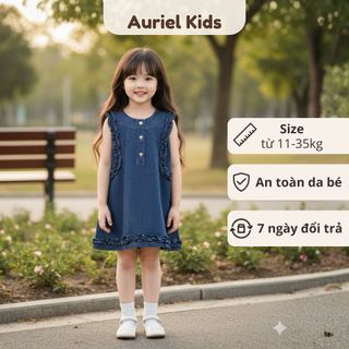 Váy Cho Bé Gái, Váy Bò Trơn Cho Bé Gái Chất Liệu Jean Cotton Mềm Mại