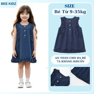 Váy Cho Bé Gái, Váy Bò Cho Bé Gái Thiết Kế Viền Bèo Tiểu Thư Chất Jean Mềm Mại