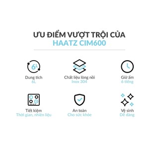 Nồi ủ chân không Haatz CIM600 6L giữ nhiệt 6 tiếng, lòng nồi inox 304, an toàn cho sức khỏe