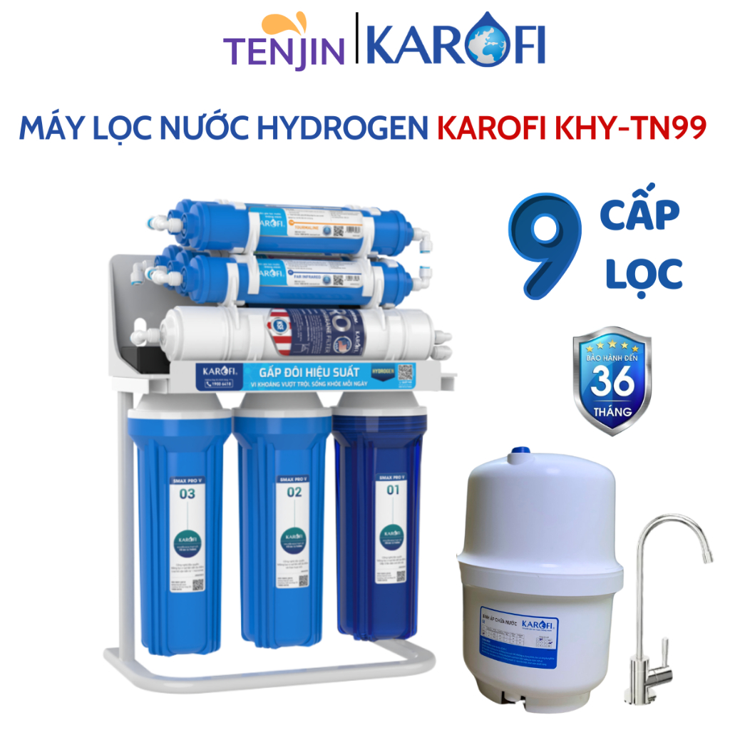 Máy Lọc Nước Karofi KHY-TN100 Gồm10 Lõi Lọc Mới Giúp Tăng Kiềm Bảo Hành 3 Năm - Hàng Chính Hãng Tặng kèm Bút Thử Nước