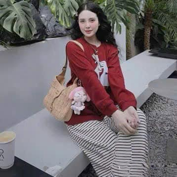 Set đồ nữ DONNA HCOM3506 chất nỉ in hoạ tiết dễ thương mix quần suông kẻ ngang, đồ bộ nữ đáng yêu