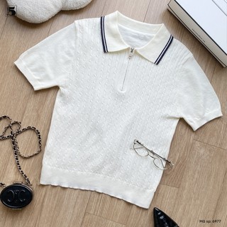 Áo Polo Nữ Cổ Bẻ Twentyfive Thiết Kế Khóa Kéo Trước Ngực, Áo Len Nữ Ngắn Tay Form Basic Tôn Dáng Dễ Phối Đồ 6977