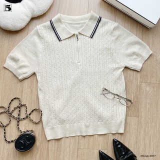 Áo Polo Nữ Cổ Bẻ Twentyfive Thiết Kế Khóa Kéo Trước Ngực, Áo Len Nữ Ngắn Tay Form Basic Tôn Dáng Dễ Phối Đồ 6977
