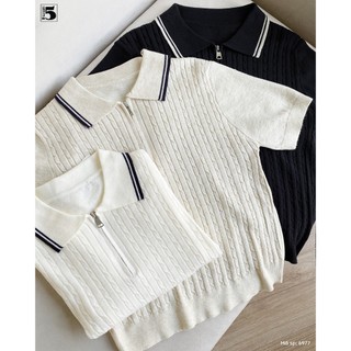 Áo Polo Nữ Cổ Bẻ Twentyfive Thiết Kế Khóa Kéo Trước Ngực, Áo Len Nữ Ngắn Tay Form Basic Tôn Dáng Dễ Phối Đồ 6977