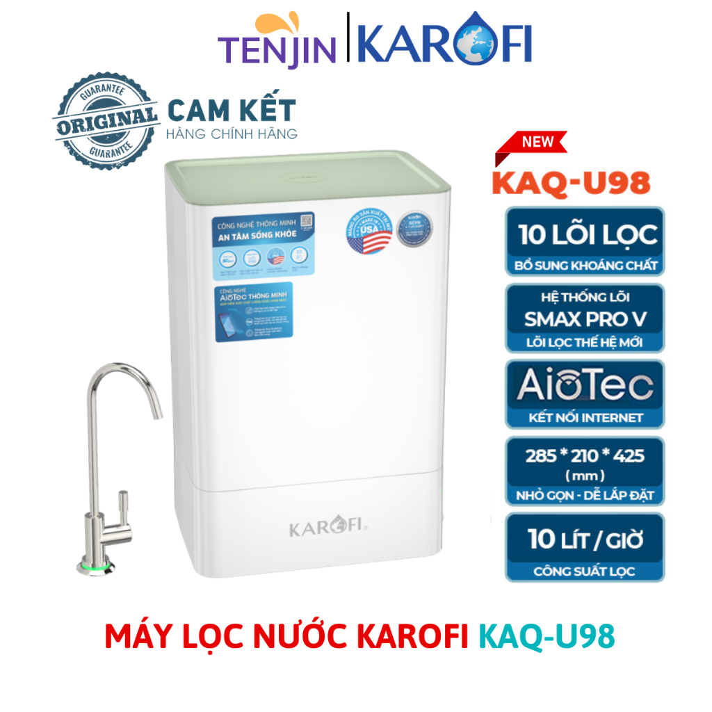 Máy Lọc Nước Karofi KAQ-U98 Mẫu Mới Âm Tủ Để Gầm, Thiết Kế Sang Trọng, Bảo Hành 3 Năm Tại Nhà, Có Vỏ An Toàn Vệ Sinh