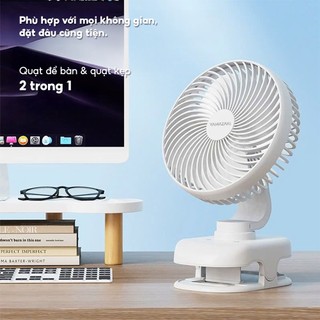 Quạt Tích Điện Mini Loại Kẹp YAMAZAKI Pin Sử Dụng 8-12 Tiếng Xoay 360 Độ, Pin 4500 MAH Chạy Êm Ái