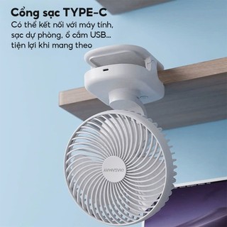 Quạt Tích Điện Mini Loại Kẹp YAMAZAKI Pin Sử Dụng 8-12 Tiếng Xoay 360 Độ, Pin 4500 MAH Chạy Êm Ái