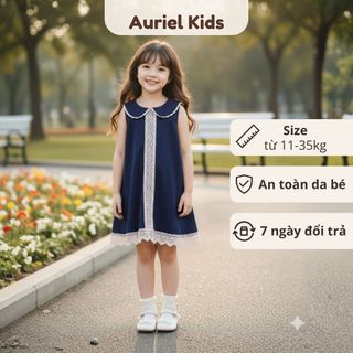 Váy Cho Bé Gái, Váy Sát Nách Phong Cách Tiểu Thư Phối Ren Chất Liệu Cotton Mềm Mịn Thoáng Mát