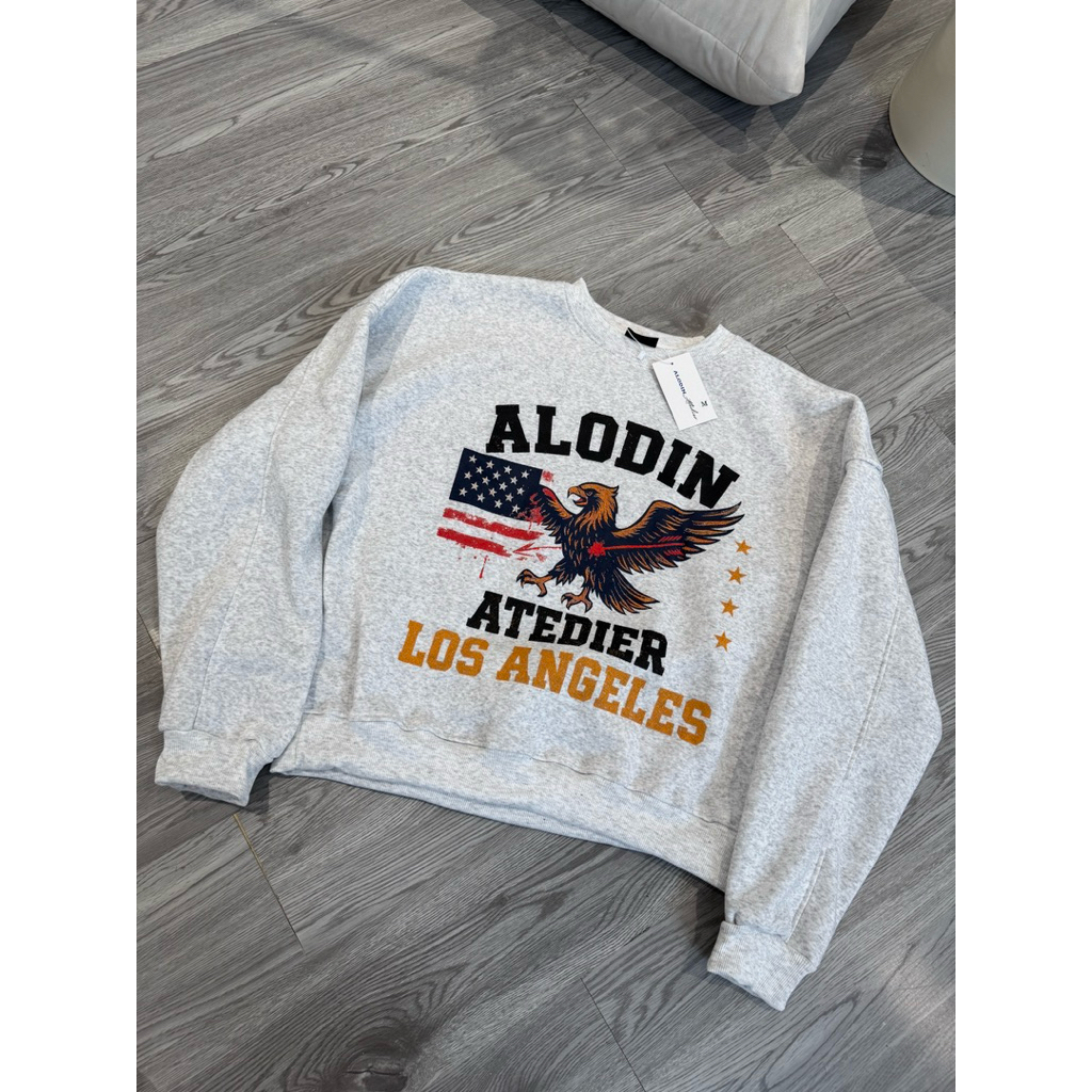 ALODIN.atedier Áo sweater ALODIN nỉ bông in kéo lụa cao cấp form boxy nam nữ