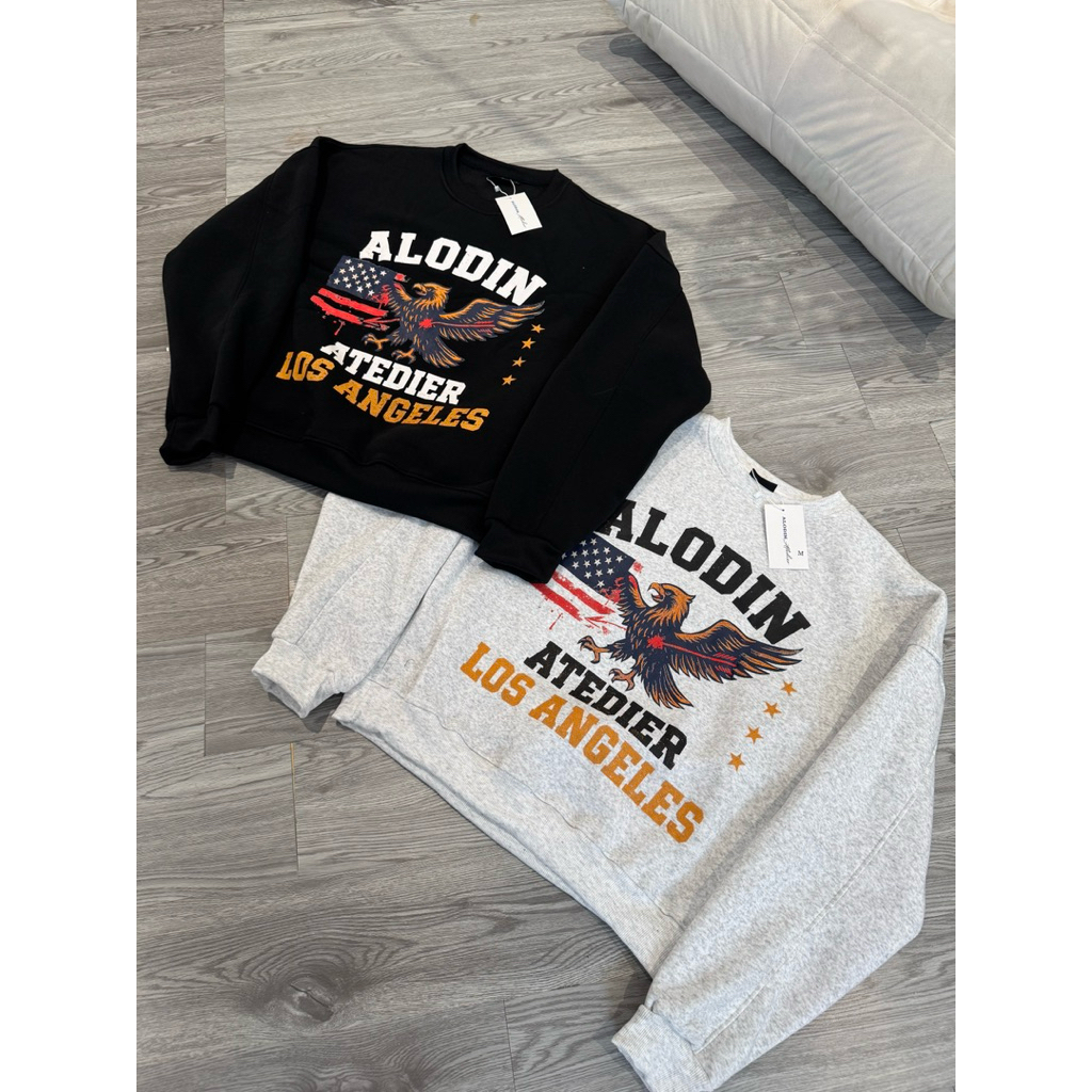 ALODIN.atedier Áo sweater ALODIN nỉ bông in kéo lụa cao cấp form boxy nam nữ