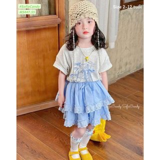 SET CHÂN VÁY REN XANH PHỐI CÙNG ÁO THUN GẤU NƠ SIÊU XINH | AnhMy Baby