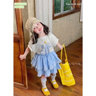 SET CHÂN VÁY REN XANH PHỐI CÙNG ÁO THUN GẤU NƠ SIÊU XINH | AnhMy Baby