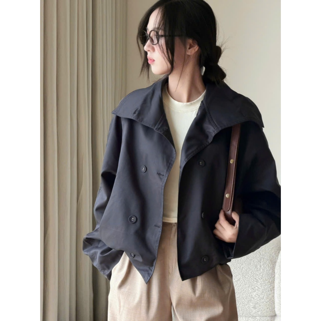 Áo khoác kaki cổ cao dáng rộng, cúc bọc chất kaki dày Miha Studio