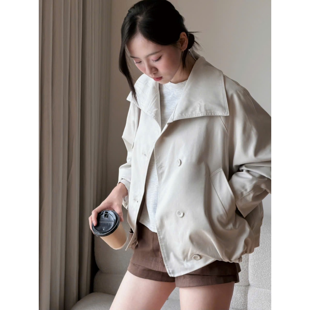 Áo khoác kaki cổ cao dáng rộng, cúc bọc chất kaki dày Miha Studio