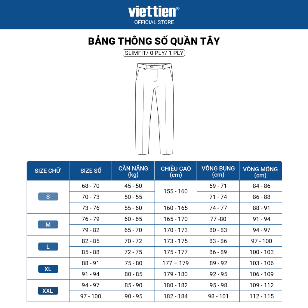 Quần Tây 0Ply VIETTIEN vải Polyester form REGULAR VT00000491