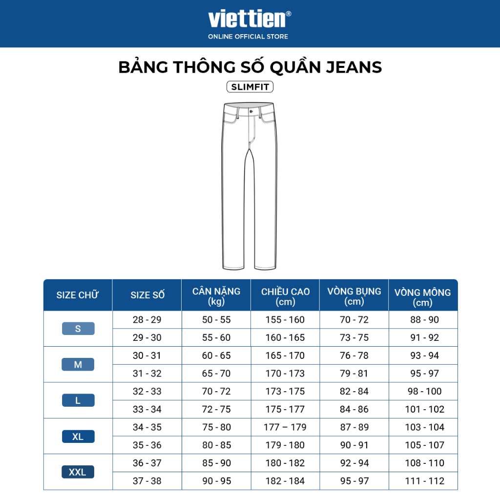 Quần Jean dài VIETTIEN SMART CASUAL vải Cotton form REGULAR FIT VT00000339