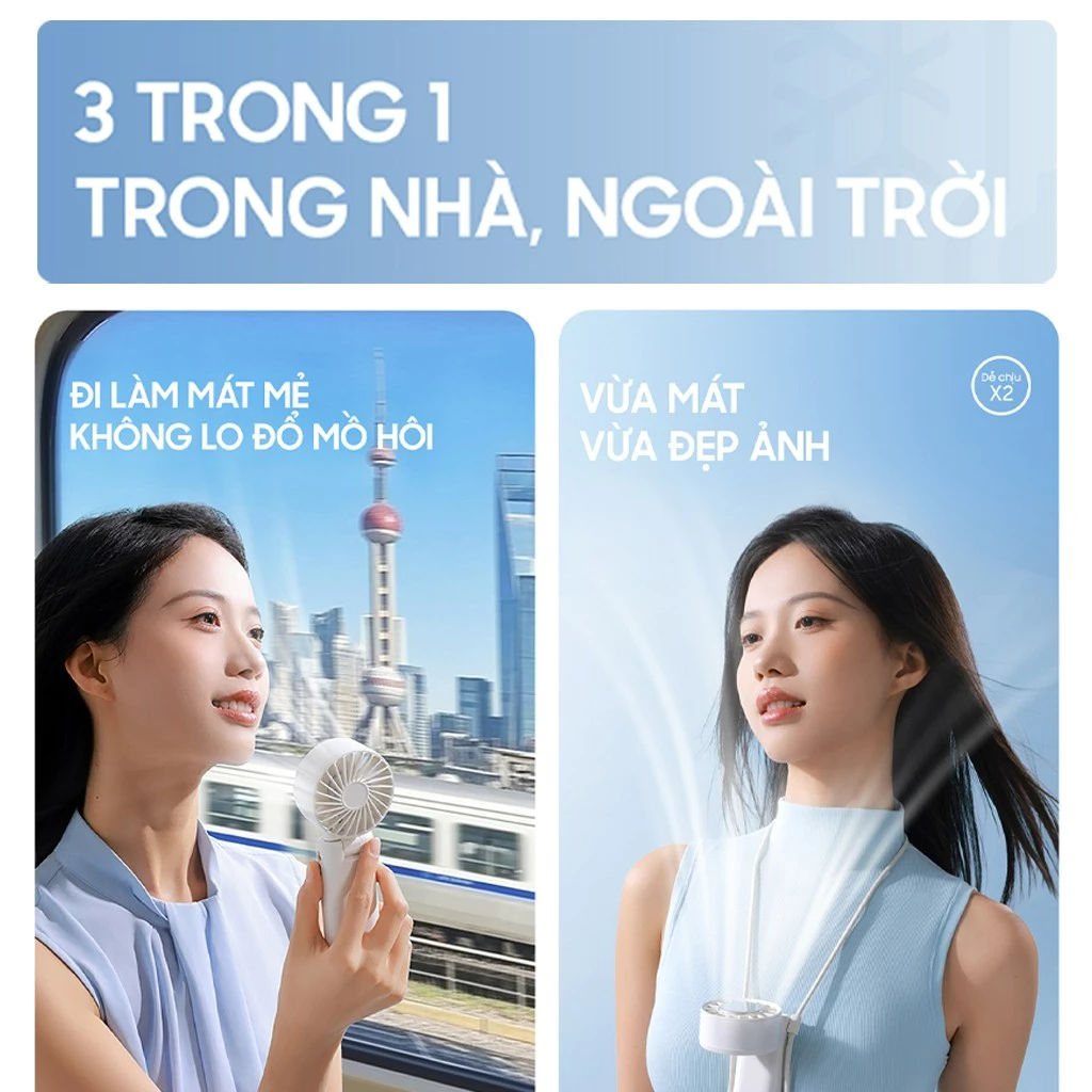 Quạt Mini cầm tay làm mát OLLIE FAN-ICE Z Công nghệ làm mát bằng đá từ tính  | Hàng Chính Hãng